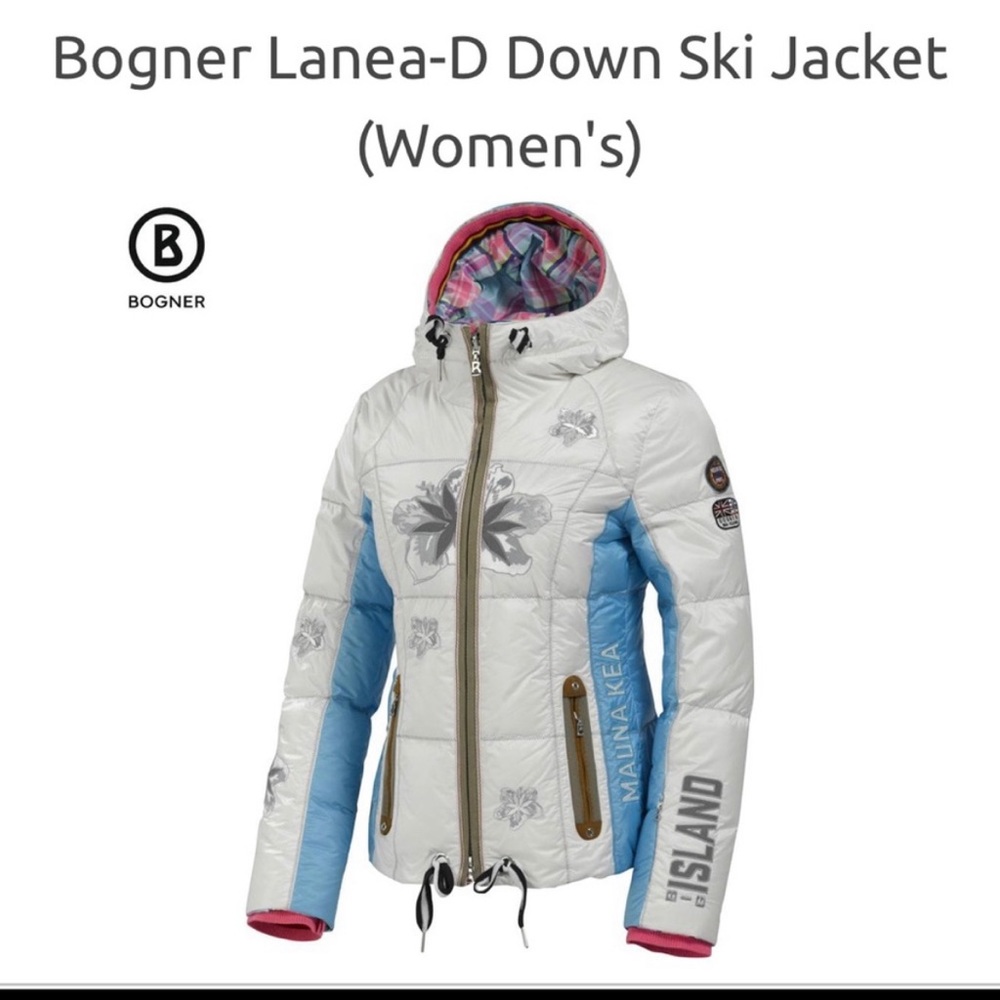 Bogner White & Light Blue Down Ski Jacket with Pink Trim Reversible - Picture 6 of 8